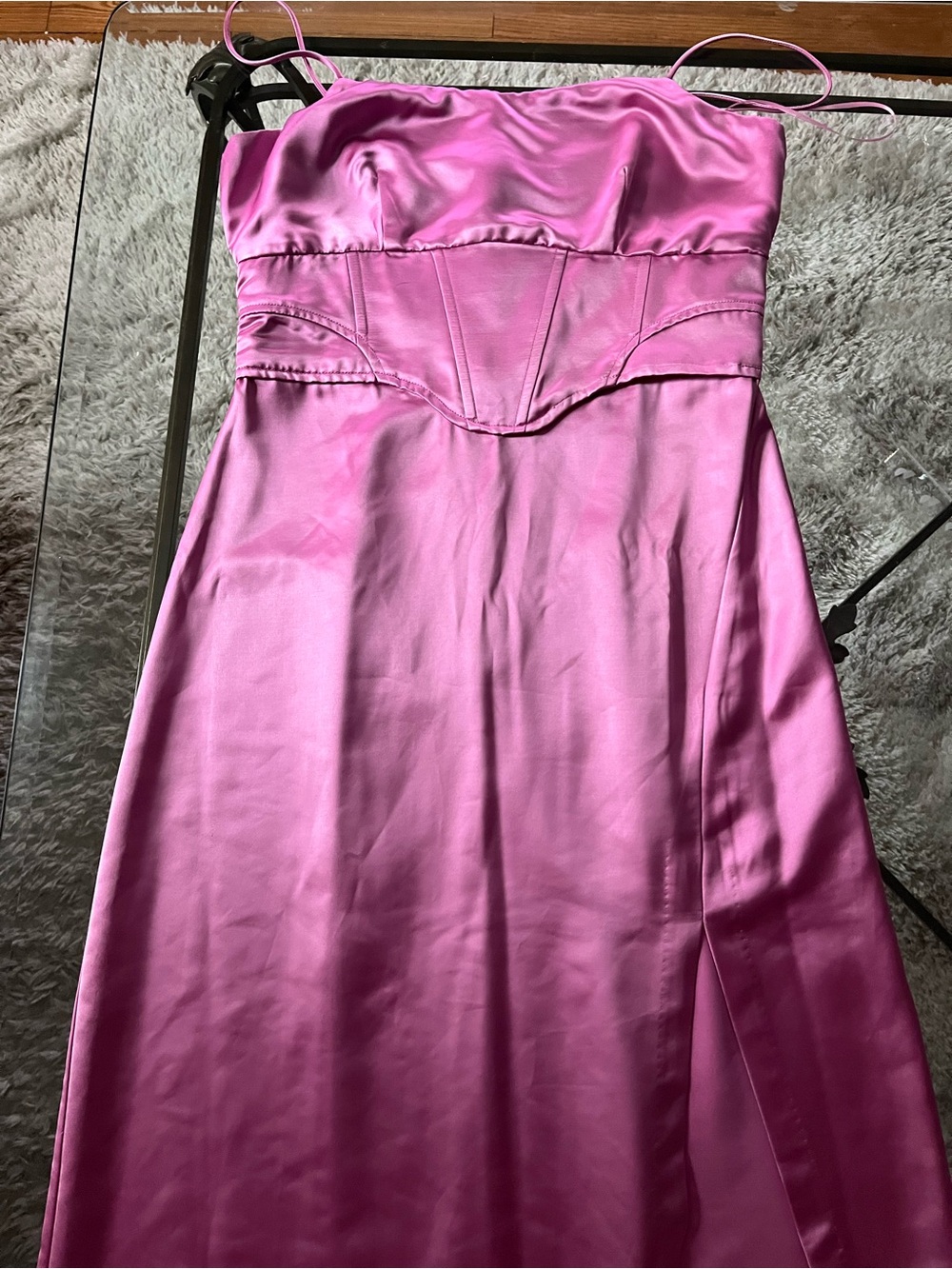 Jason Wu Satin Midi Corset Slip Dress in Hot Pink